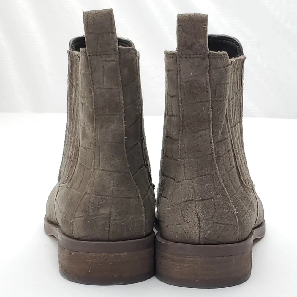 Vince Camuto Womens Leather Pull-On Ankle Boots Haventa Grey/Olive Croco Size 8M
